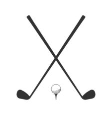 Golf icon. Crossed golf clubs or sticks with ball on tee. Vector illustration.